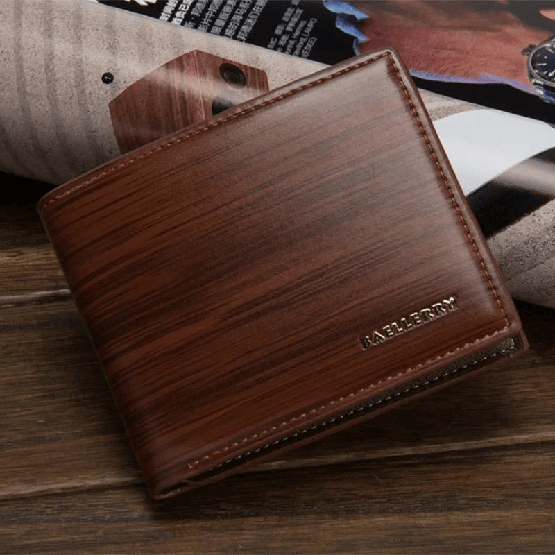 Gentlemen Luxury Wood Grain PU Smart Wallet